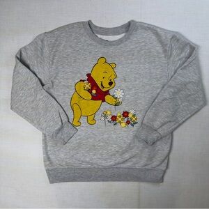 winnie the pooh sweatshirt Size M womens gray disney embroidered floral flowers